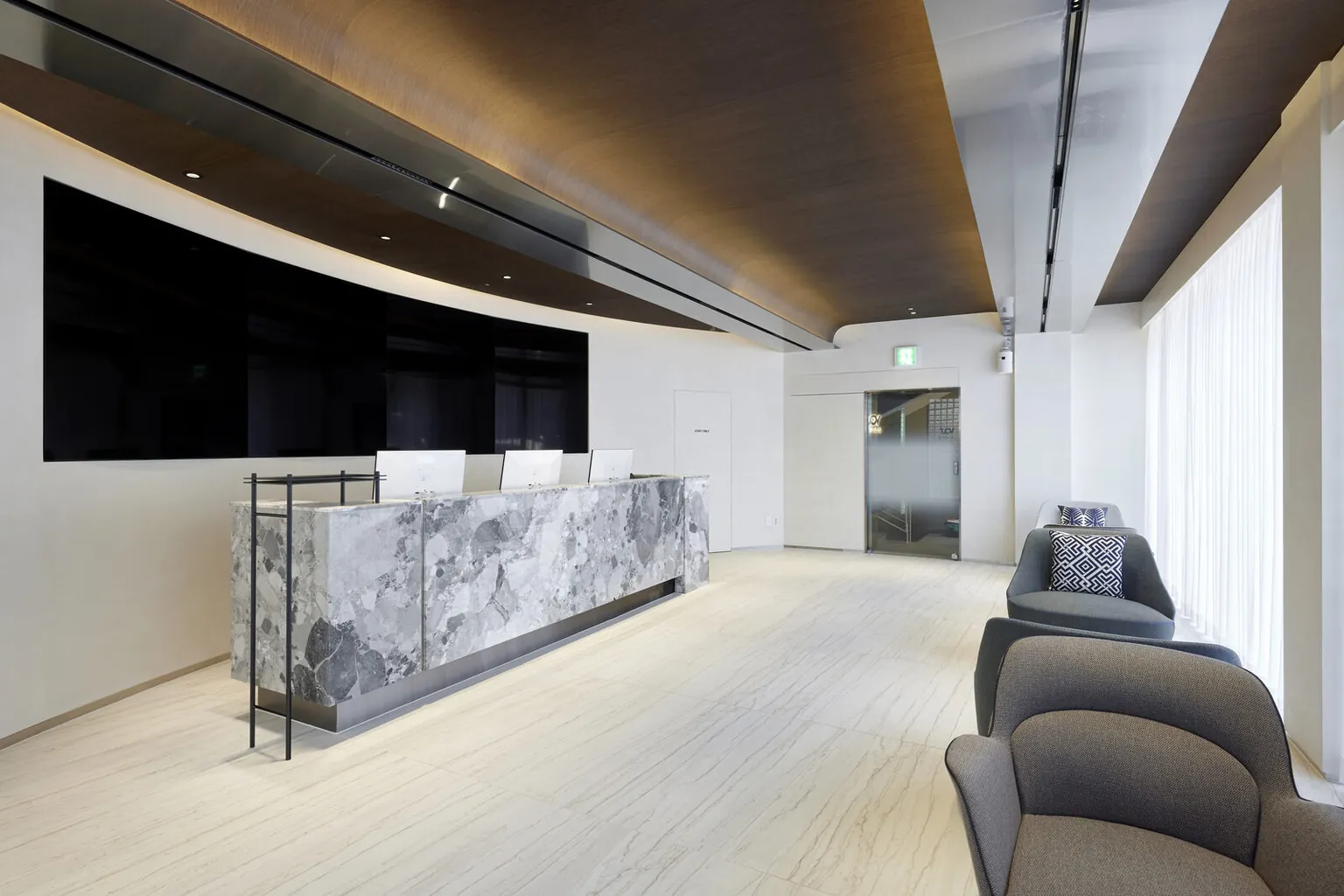 Reception and lounge at VOS Dermatology Clinic, Gangnam, Seoul