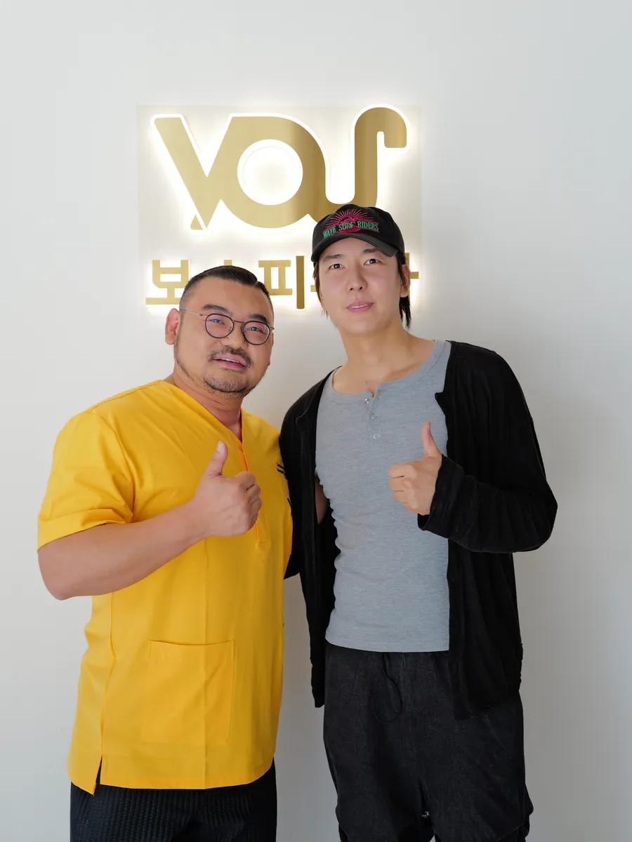 Kimbro (Kim Yu-han) with Dr. Hongseok Kim at VOS Dermatology Clinic, Gangnam Seoul